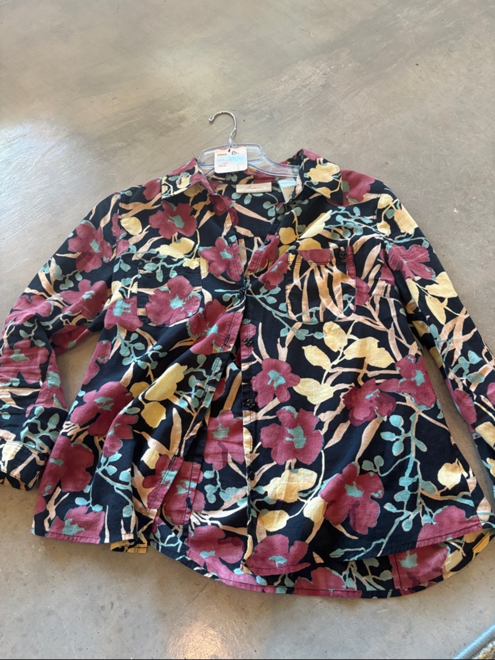 JH Collectibles Black Floral Button-Front Top with Burgundy & Teal Accents